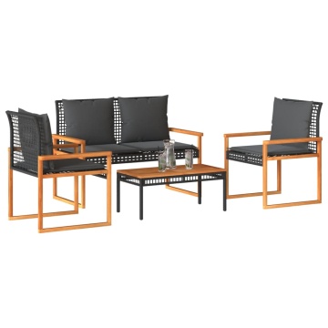 Set mobilier relaxare grădină 4 piese cu perne poliratan negru - Img 1