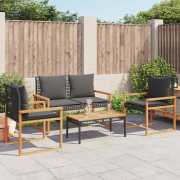 Set mobilier relaxare grădină 4 piese cu perne poliratan negru - Img 3