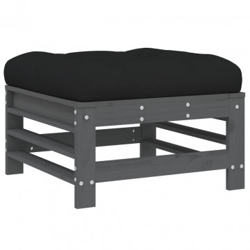 Set mobilier relaxare grădină&perne 6 piese gri lemn masiv pin - Img 5