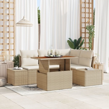 Set sofa grădină 5 piese Bej cu perne crem - Img 1