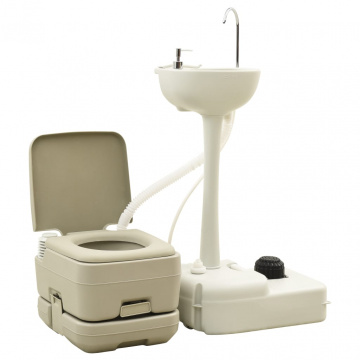 Set toaletă portabilă camping 10+10 L suport chiuvetă 20 L, gri - Img 1