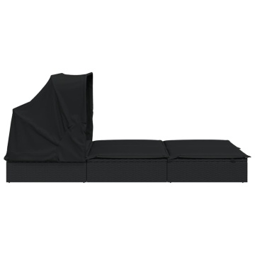 Șezlong 2 pers. acoperiș pliabil negru 213x118x97 cm poliratan - Img 6