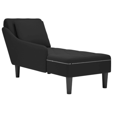 Șezlong cu pernă și cotieră dreaptă, negru, catifea - Img 1