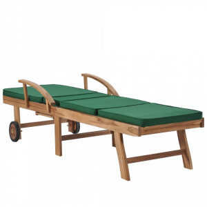 Șezlong cu pernă, verde, lemn masiv de tec - Img 8