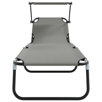 Șezlong pliabil cu copertină Gri din material Oxford 600D - Img 3
