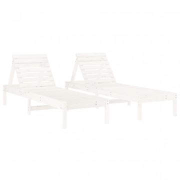Șezlonguri de plajă cu masă, 2 buc, alb, lemn masiv de pin - Img 3