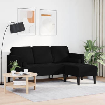Sofa cu 3 locuri cu Chaise în formă de L Neagră 160 cm Catifea - Img 3