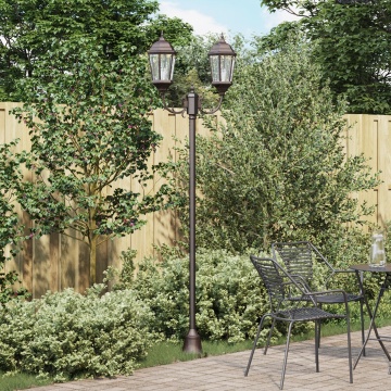 Stâlp de iluminat pentru grădină cu 2 lampi E27 bronz 220 cm aluminiu - Img 1