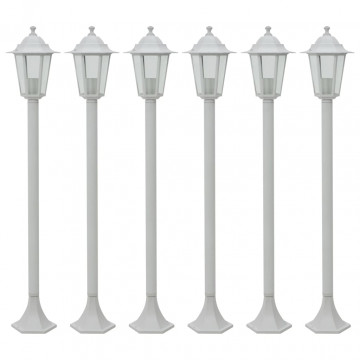 Stâlp iluminare grădină, 6 buc., alb, 110 cm, aluminiu, E27 - Img 1