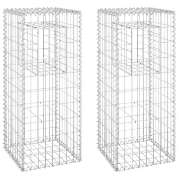 Stâlpi tip coș gabion, 2 buc., 40x40x100 cm, fier - Img 2