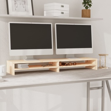 Stand pentru monitor, 100x24x13 cm, lemn masiv de pin - Img 1