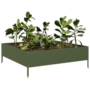 Strat înălțat de grădină, verde măsliniu, 100x100x33,5 cm, oțel - Img 3