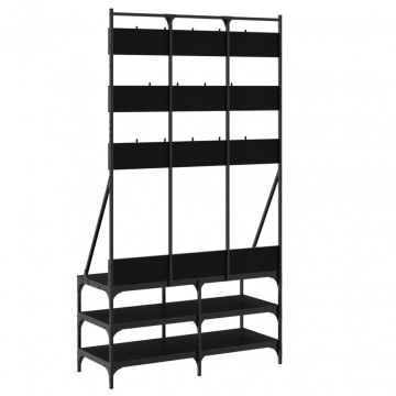 Suport de haine cu raft de pantofi, negru, 100x40x184 cm - Img 5