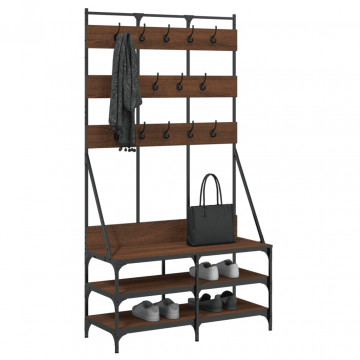 Suport de haine cu raft pantofi, stejar maro, 100x40x184 cm - Img 3