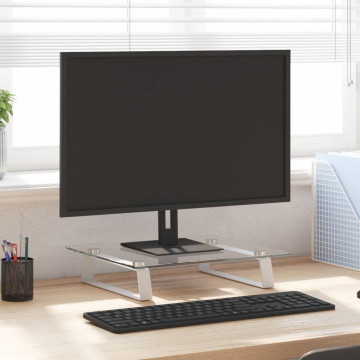 Suport de monitor, alb, 40x35x8 cm, sticlă securizată și metal - Img 1