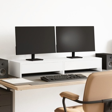 Suport monitor cu sertare, alb, 100x27x15 cm, lemn prelucrat - Img 1