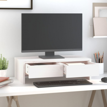 Suport pentru monitor, alb, 50x27x15 cm, lemn masiv pin - Img 3
