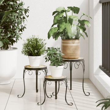Suporturi pentru plante, 3 buc., cărămiziu și alb, ceramică - Img 1