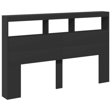 Tăblie cu dulap și LED, negru, 160x17x102 cm - Img 3