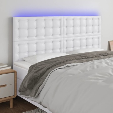 Tăblie cu LED-uri, alb, 160x5x118/128 cm, piele ecologică - Img 1
