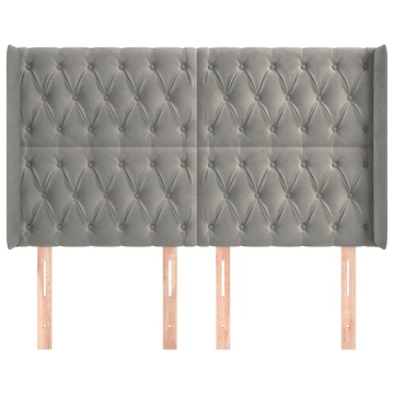 Tăblie de pat cu aripioare gri deschis 147x16x118/128cm catifea - Img 3