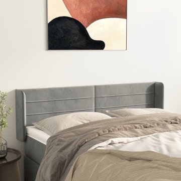 Tăblie de pat cu aripioare gri deschis 147x16x78/88 cm catifea - Img 1