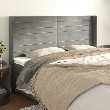 Tăblie de pat cu aripioare gri deschis 203x16x118/128cm catifea - Img 1