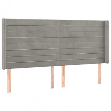 Tăblie de pat cu aripioare gri deschis 203x16x118/128cm catifea - Img 2