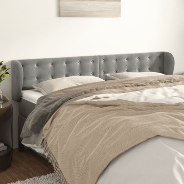 Tăblie de pat cu aripioare gri deschis 203x23x78/88 cm catifea - Img 1