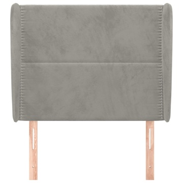 Tăblie de pat cu aripioare gri deschis 93x23x118/128 cm catifea - Img 3