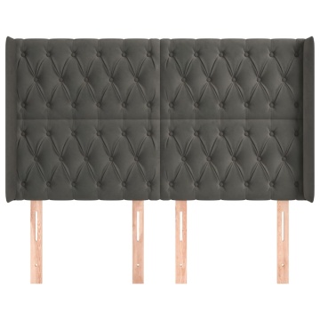Tăblie de pat cu aripioare gri închis 147x16x118/128 cm catifea - Img 3