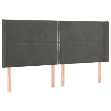 Tăblie de pat cu aripioare gri închis 183x16x118/128 cm catifea - Img 2