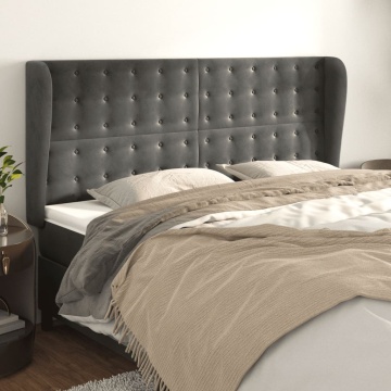 Tăblie de pat cu aripioare gri închis 183x23x118/128 cm catifea - Img 1