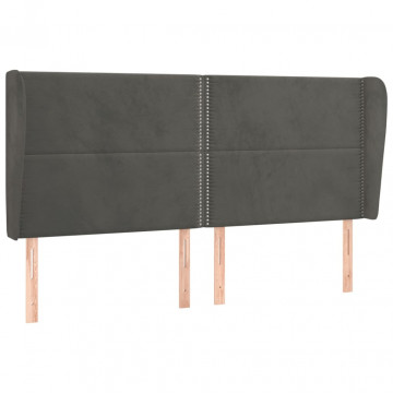 Tăblie de pat cu aripioare gri închis 203x23x118/128 cm catifea - Img 2