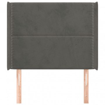 Tăblie de pat cu aripioare gri închis 83x16x118/128 cm catifea - Img 3