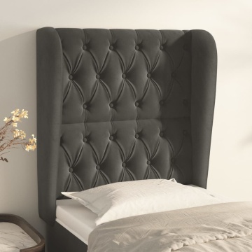 Tăblie de pat cu aripioare gri închis 83x23x118/128 cm catifea - Img 1