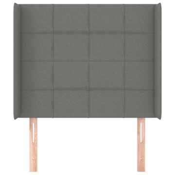 Tăblie de pat cu aripioare gri închis 93x16x118/128 cm textil - Img 3