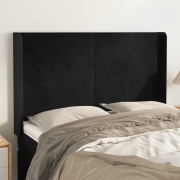 Tăblie de pat cu aripioare, negru, 147x16x118/128 cm, catifea - Img 1