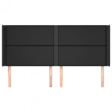 Tăblie de pat cu aripioare, negru, 183x16x118/128 cm, piele eco - Img 3