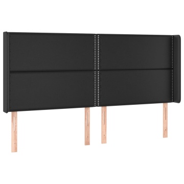 Tăblie de pat cu aripioare, negru, 203x16x118/128 cm, piele eco - Img 2