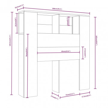 Tăblie de pat cu dulap, gri beton, 100x18,5x104,5 cm - Img 5