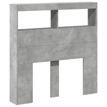 Tăblie de pat cu dulap și LED, gri beton, 100x17x102 cm - Img 3
