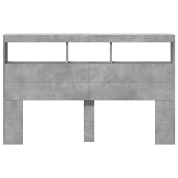 Tăblie de pat cu dulap și LED, gri beton, 160x17x102 cm - Img 5