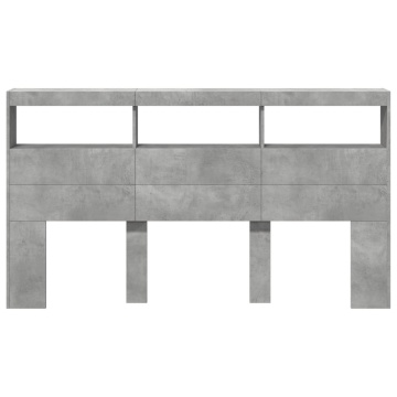 Tăblie de pat cu dulap și LED, gri beton, 180x17x102 cm - Img 5