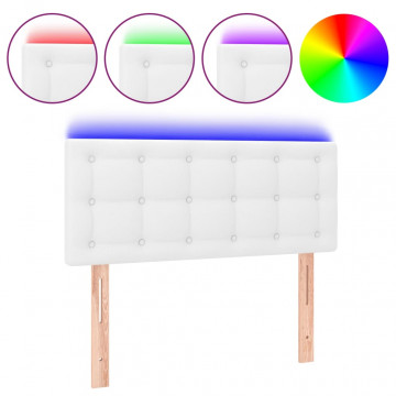 Tăblie de pat cu LED, alb, 100x5x78/88 cm, piele ecologică - Img 2