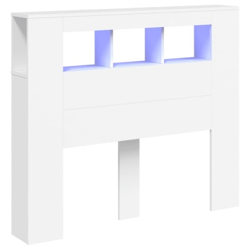 Tăblie de pat cu LED, alb, 120x18,5x103,5 cm, lemn - Img 2