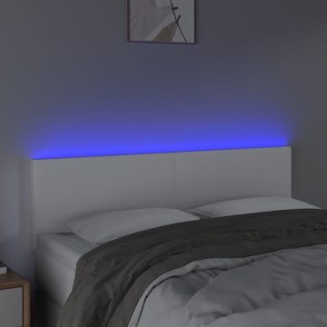 Tăblie de pat cu LED, alb, 144x5x78/88 cm, piele ecologică - Img 3