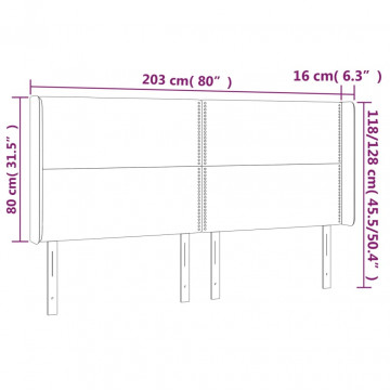 Tăblie de pat cu LED, alb, 203x16x118/128 cm, piele ecologică - Img 5