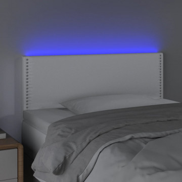 Tăblie de pat cu LED, alb, 80x5x78/88 cm, piele ecologică - Img 3