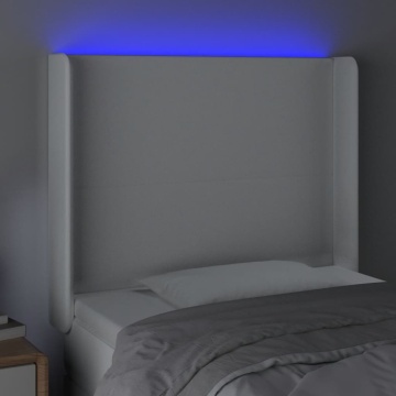 Tăblie de pat cu LED, alb, 93x16x118/128 cm, piele ecologică - Img 4